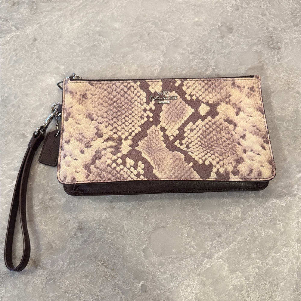 Coach Python Pattern Wristlet - Brown And Cream - image 1
